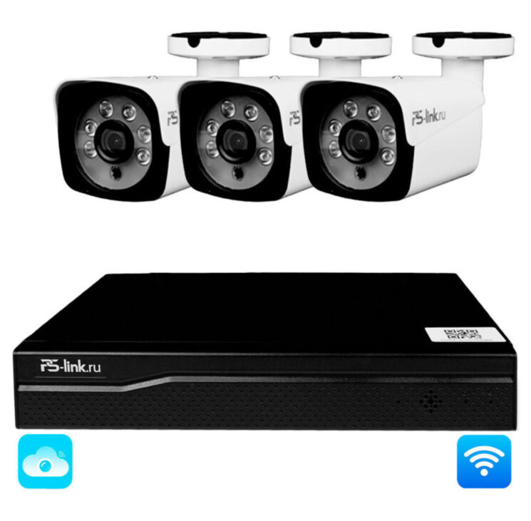 Комплект видеонаблюдения WIFI 3Мп KIT-W303TB беспроводной, 3 камеры для улицы, удаленный доступ