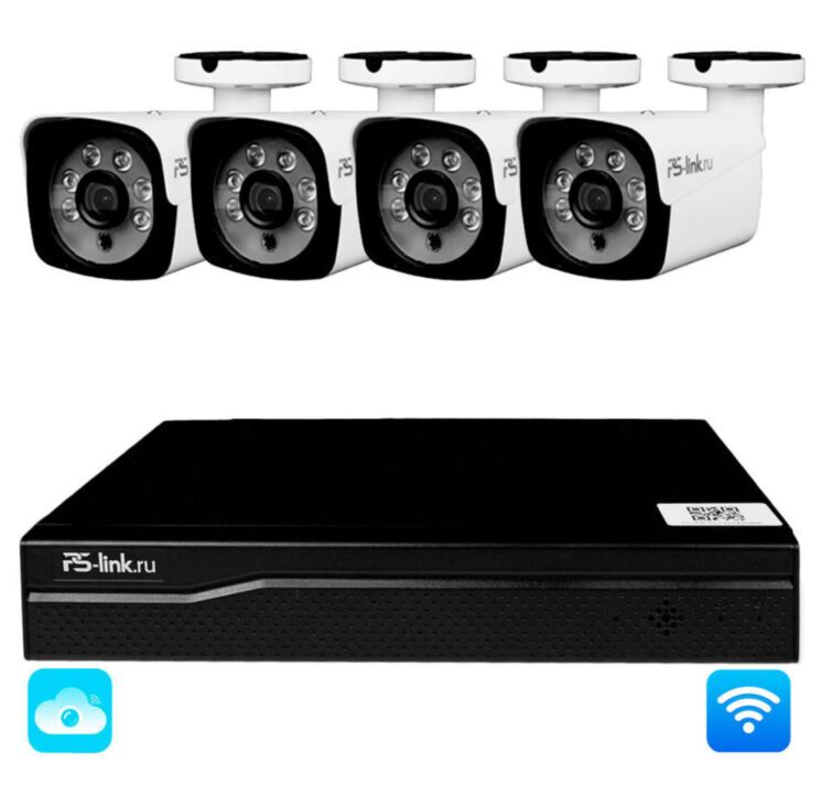 Комплект видеонаблюдения WIFI 3Мп KIT-W304TB беспроводной, 4 камеры для улицы, удаленный доступ
