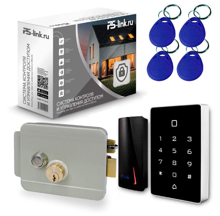 Система СКУД KIT-T12MF-P-G на 1 дверь, сенсорная панель, 2 считывателя Mifare, серый замок, НЗ тип