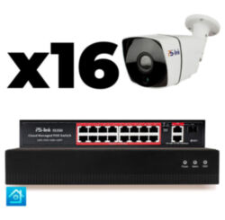 Комплект видеонаблюдения IP 5Мп  KIT-C516IP-PL 16 камер для улицы, программный датчик движения, удаленный доступ, ночное видение, умный коммутатор