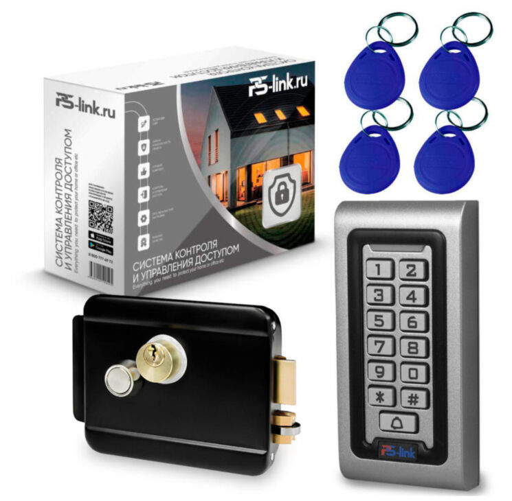 Система СКУД KIT-S601EM-WP-B на 1 дверь, кодовая панель со считывателем RFID 125кГц EM-Marine, замок черный, НЗ тип