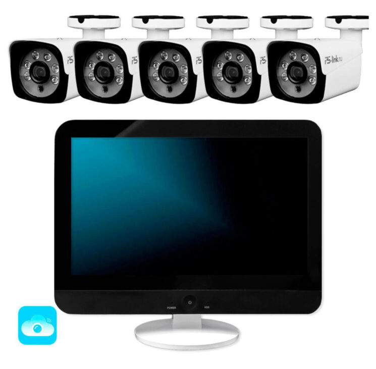 Комплект видеонаблюдения WIFI с монитором 3Мп KIT-W305TB-M беспроводной, 5 камер для улицы, удаленный доступ