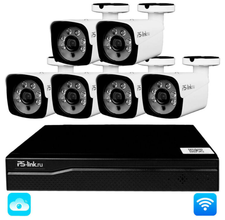 Комплект видеонаблюдения WIFI 5Мп KIT-W506TB беспроводной, 6 камер для улицы, ночное видение, удаленный доступ