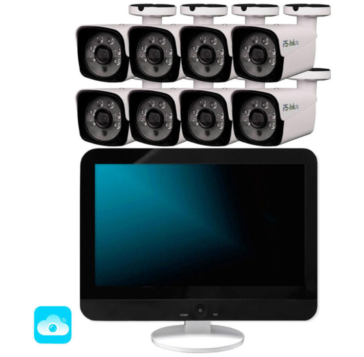 Комплект видеонаблюдения WIFI с монитором 5Мп KIT-W508TB-M беспроводной, 8 камер для улицы, ночное видение, удаленный доступ