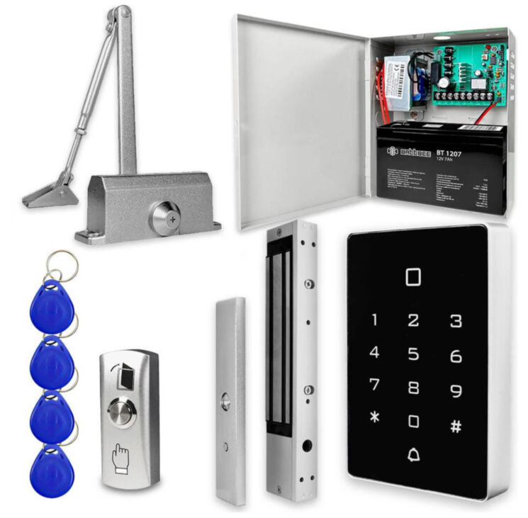 Система СКУД KIT-T12MF-350UPS с доводчиком 85, блоком резервного питания, 7Ач, сенсорная панель, mifare