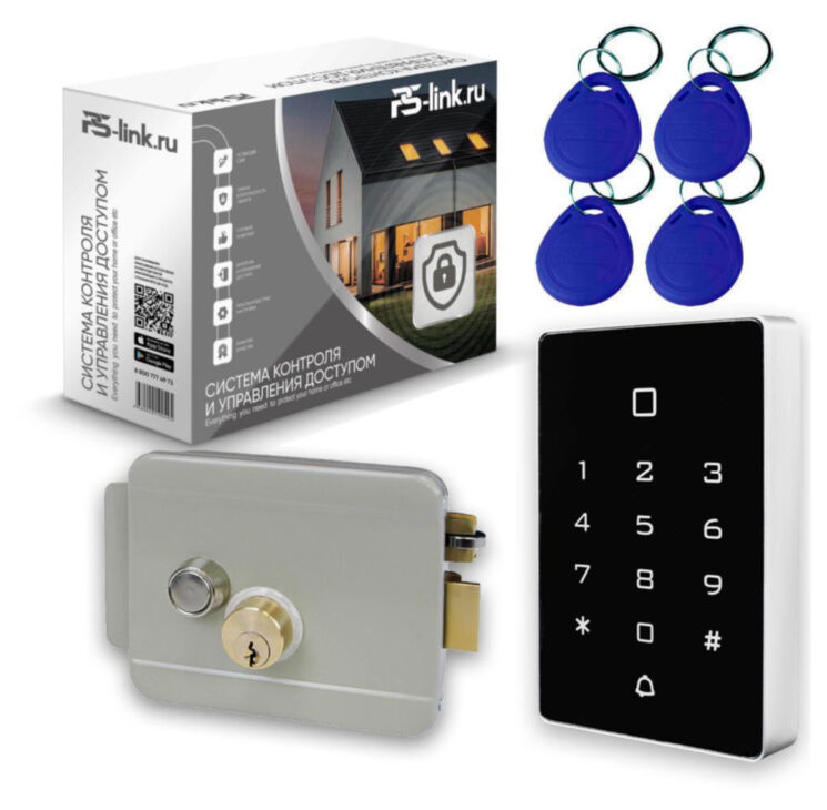 Система СКУД KIT-T12EM-G на 1 дверь, сенсорная панель с RFID EM-Marine, замок серый, НЗ тип