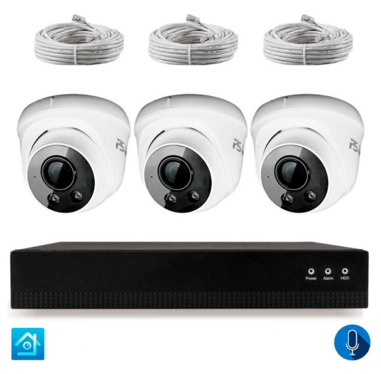 Комплект видеонаблюдения IP 2Мп KIT-A203IPM-POE 3 камеры с микрофоном для помещения, питание PoE, ночная съёмка