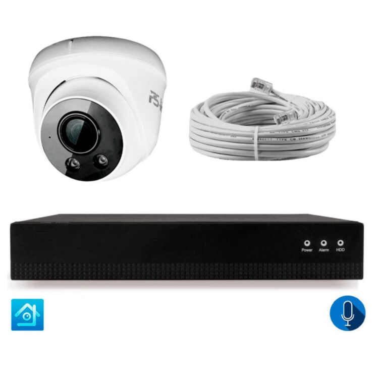 Комплект видеонаблюдения IP 8Мп KIT-A801IPM-POE 1 камера 8Мп с микрофоном для помещения, питание PoE, ночная съёмка