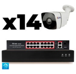 Комплект видеонаблюдения IP 2Мп  KIT-C214IP-PL 14 камер для улицы, программный датчик движения, удаленный доступ, ночное видение, умный коммутатор