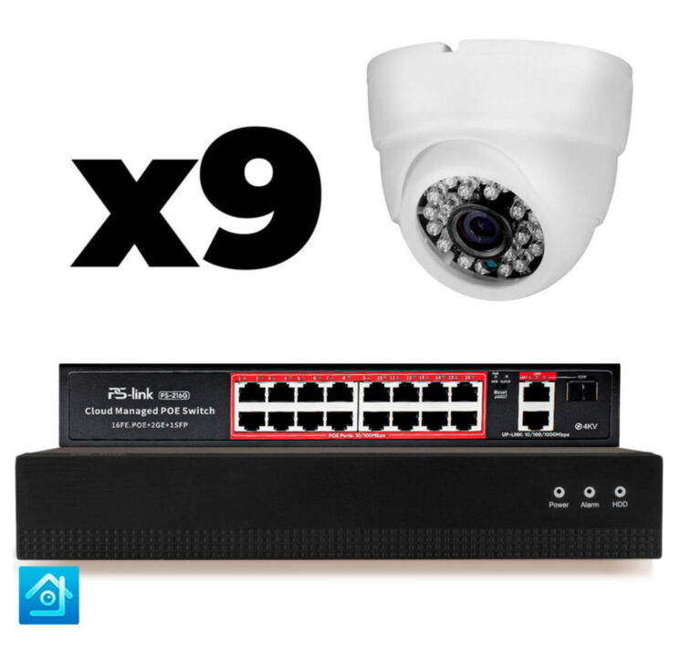 Комплект видеонаблюдения IP 2Мп KIT-A209IP-PL 9 камер, программный датчик движения, удаленный доступ, ночное видение, умный коммутатор