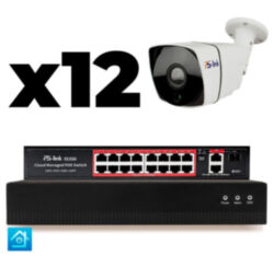 Комплект видеонаблюдения IP 5Мп  KIT-C512IP-PL 12 камер для улицы, программный датчик движения, удаленный доступ, ночное видение, умный коммутатор