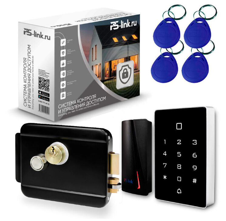 Система СКУД KIT-T12MF-P-B на 1 дверь, сенсорная панель, 2 считывателя Mifare, черный замок, НЗ тип